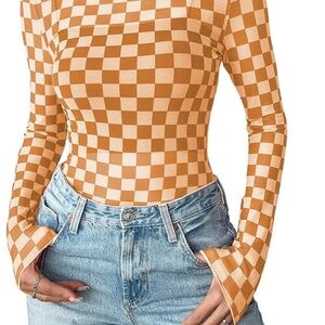Checkered Long Sleeve Top - Orange
